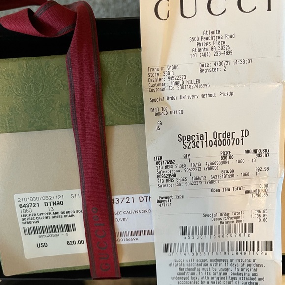 Gucci Men’s Sz 13 Leather Upper and Runner Sole Quebec Calf - Picture 9 of 9